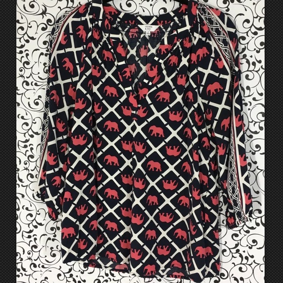 Crown and Ivy Elephant Print  V-Neck Pheasant Blouse - Picture 1 of 7